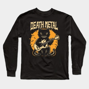 Death Metal Satanic Baphomet Cat playing guitar Long Sleeve T-Shirt